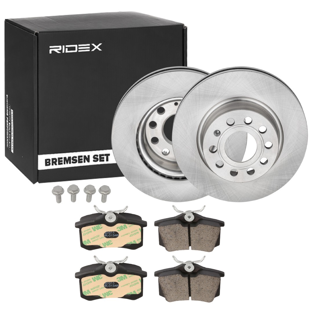 RIDEX 3405B0842 Brake pads and discs AUDI A3 Convertible (8P7) 2.0 TDI 136 hp Diesel 2009