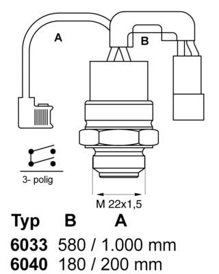 Temperature switch, radiator fan WAHLER M 22 x 1,5 mm - 6040.88