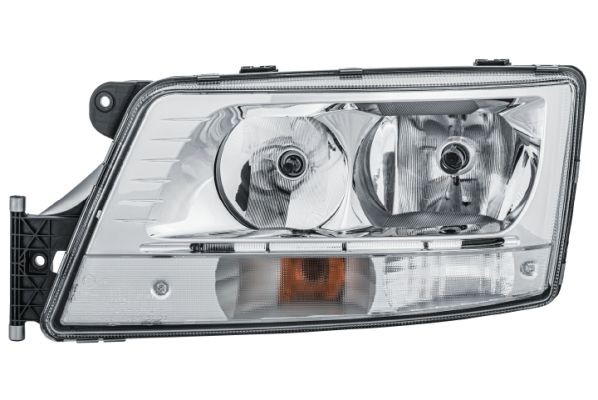 HELLA 1EH 354 987-131 Headlight Left, PY21W, LED, H7/H7, LED, Halogen, 24V, with daytime running light (LED), with high beam, with low beam, with position light, with indicator, for right-hand traffic, without motor for headlamp levelling, with bulbs