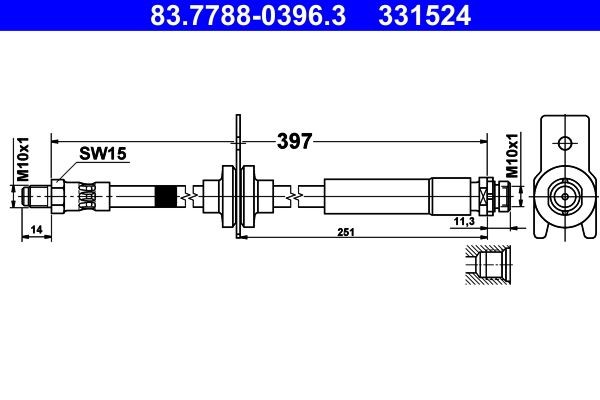 331524 ATE 83778803963 Flexible brake hose Ford Focus Mk3 2.0 162 hp Petrol 2013 price