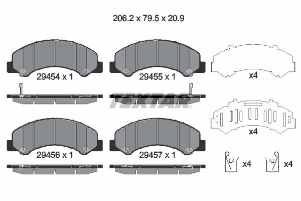 29454 TEXTAR with acoustic wear warning, with accessories Height: 79,9mm, Width: 206,2mm, Thickness 1: 19,9mm, Thickness 2: 20,5mm Brake pads 2945401 buy