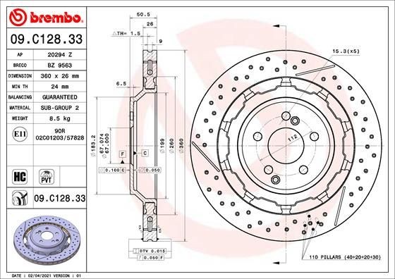 BREMBO 09C12833 Brake rotors Mercedes W222 AMG S 63 4-matic+ 612 hp Petrol 2020 price