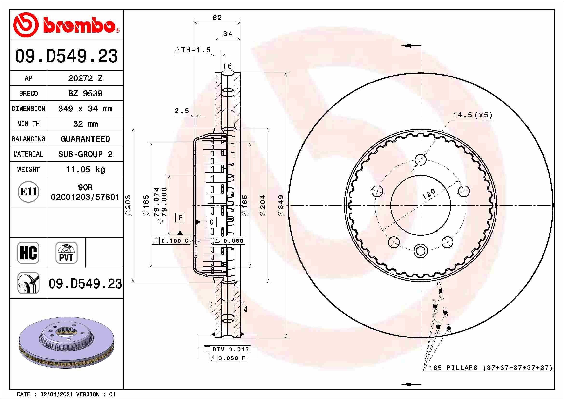 BREMBO 09.D549.23 Brake discs LAND ROVER DEFENDER 2015 in original quality