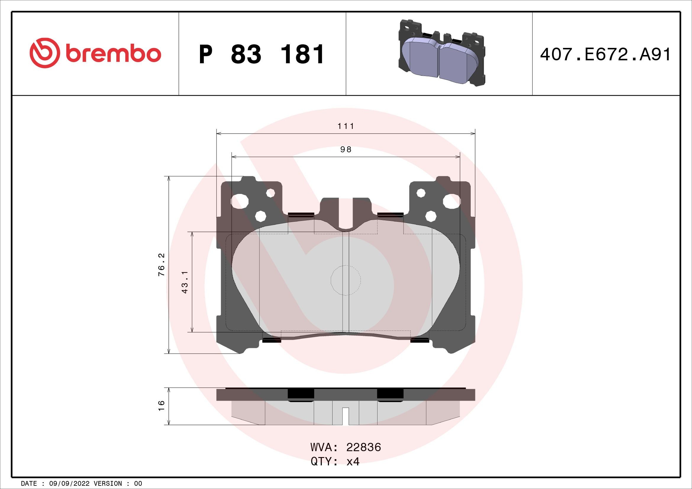 BREMBO P 83 181 Brake pads LEXUS LC 2016 price