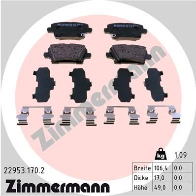 22953.170.2 ZIMMERMANN Brake pad set OPEL with acoustic wear warning, Photo corresponds to scope of supply, with sliding plate
