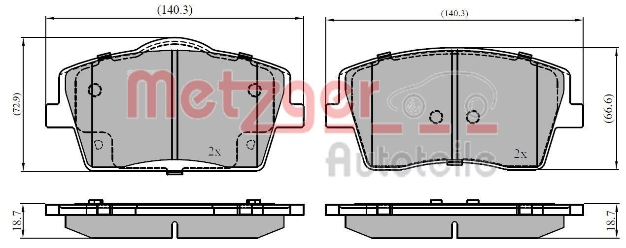 1170934 METZGER Brake pad set VOLVO Front Axle, with anti-squeak plate