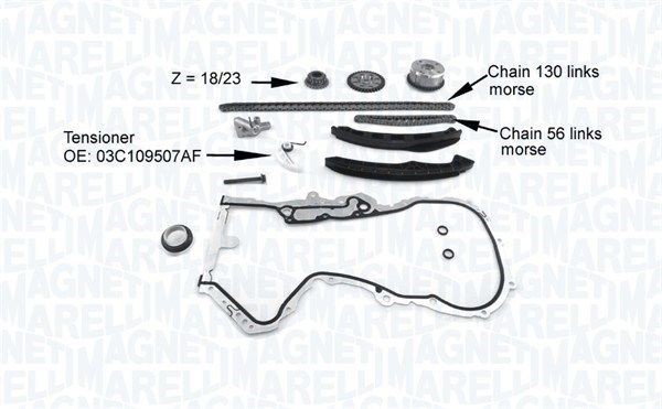 341500001200 MAGNETI MARELLI Timing chain set SEAT with oil pump chain, with bolts/screws, Simplex, Low-noise chain