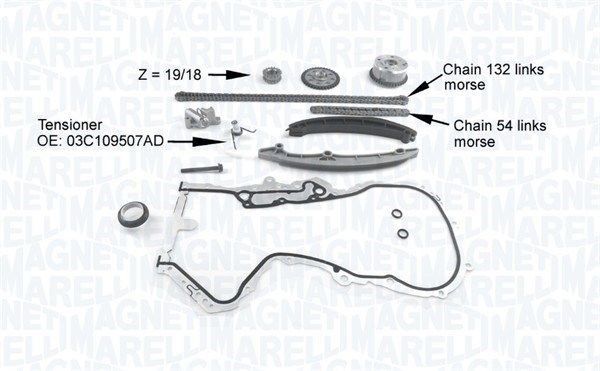 341500001220 MAGNETI MARELLI Cam chain VW with oil pump chain, with bolts/screws, Low-noise chain, Simplex
