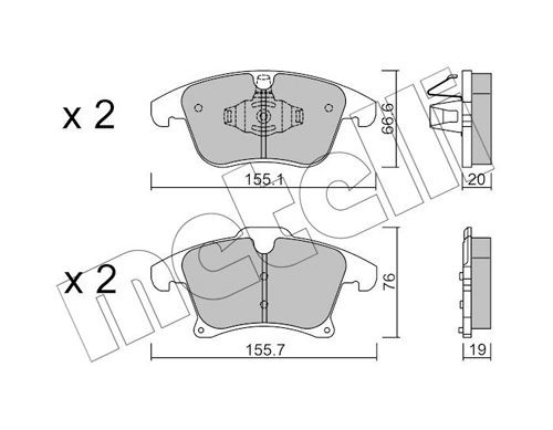 25591 METELLI excl. wear warning contact Thickness 1: 19,0mm, Thickness 2: 20,0mm Brake pads 22-1039-1 buy