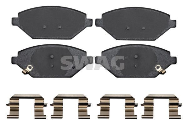 33 10 3020 SWAG Brake pad set OPEL Front Axle, with acoustic wear warning, with anti-squeak plate, with fastening material
