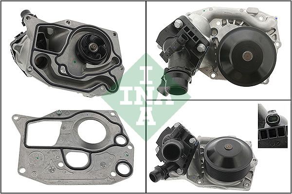 Engine water pump INA with thermostat, for v-ribbed belt use - 538 0888 10