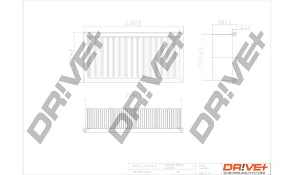 Dr!ve+ DP1110.10.0205 Air filter 58mm, 121mm, 240mm, Filter Insert