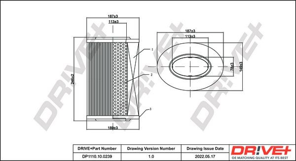 Comprare DP1110.10.0239 Dr!ve+ Cartuccia filtro Alt.: 246mm Filtro aria DP1110.10.0239 poco costoso