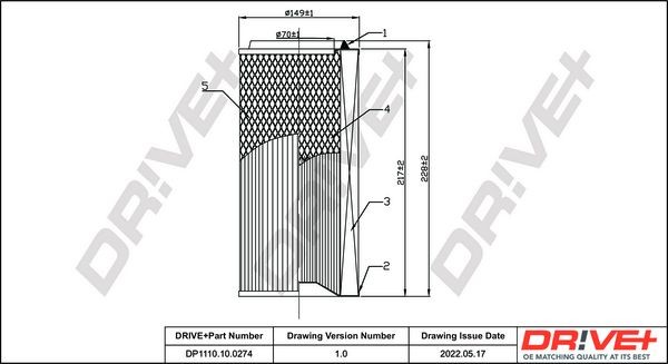 OEM-quality Dr!ve+ DP1110.10.0274 Engine filter