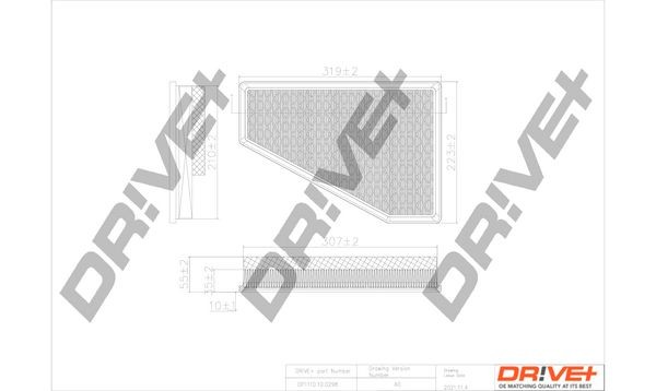 DP1110.10.0298 Dr!ve+ Air filters CHRYSLER 57mm, 224mm, Filter Insert