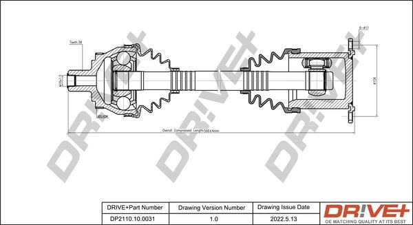 Original Dr!ve+ Half shaft DP2110.10.0031 for AUDI A4