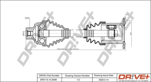 Dr!ve+ DP2110100048 Driveshaft Audi Q5 8RB 2.0 TFSI quattro 180 hp Petrol 2015 price