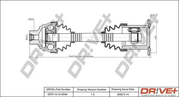 Dr!ve+ 493mm Length: 493mm, External Toothing wheel side: 42 Driveshaft DP2110.10.0049 buy