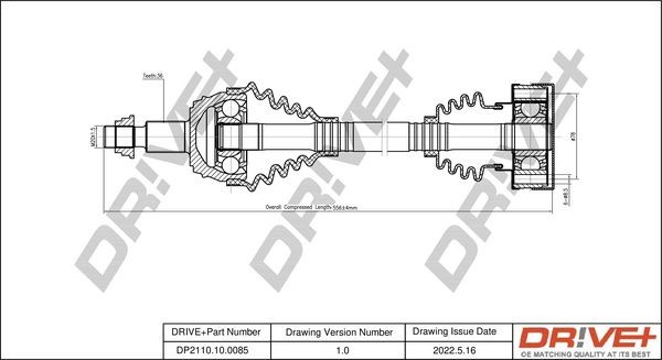 Dr!ve+ 554mm Length: 554mm, External Toothing wheel side: 36 Driveshaft DP2110.10.0085 buy