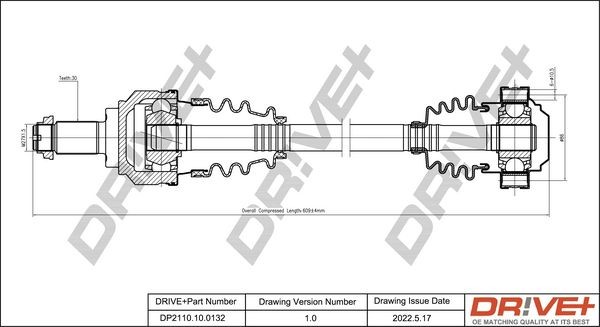 Dr!ve+ 611mm Length: 611mm, External Toothing wheel side: 30 Driveshaft DP2110.10.0132 buy