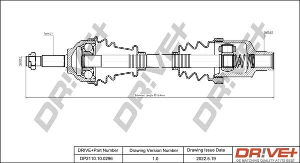 Dr!ve+ 765mm Length: 765mm, External Toothing wheel side: 21 Driveshaft DP2110.10.0296 buy