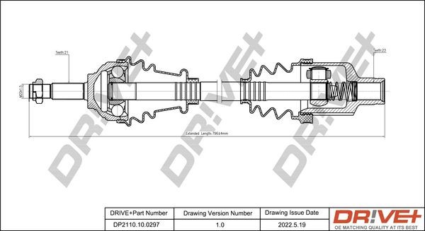 Dr!ve+ 765mm Length: 765mm, External Toothing wheel side: 21 Driveshaft DP2110.10.0297 buy