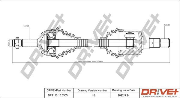 Dr!ve+ 610mm Length: 610mm, External Toothing wheel side: 25 Driveshaft DP2110.10.0353 buy