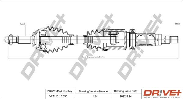 Dr!ve+ 914, 370,0mm Length: 914, 370,0mm, External Toothing wheel side: 25 Driveshaft DP2110.10.0361 buy