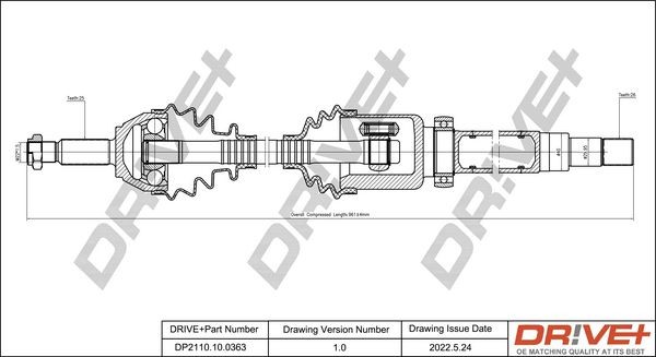 Dr!ve+ 963, 387,0mm Length: 963, 387,0mm, External Toothing wheel side: 25 Driveshaft DP2110.10.0363 buy