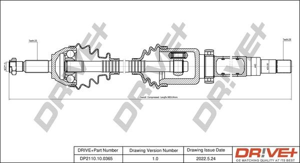 Dr!ve+ 962, 390,0mm Length: 962, 390,0mm, External Toothing wheel side: 25 Driveshaft DP2110.10.0365 buy