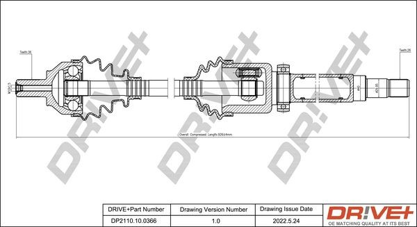 Dr!ve+ 925, 390,0mm Length: 925, 390,0mm, External Toothing wheel side: 36 Driveshaft DP2110.10.0366 buy