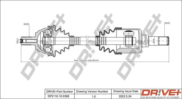 Dr!ve+ 579mm Length: 579mm, External Toothing wheel side: 36 Driveshaft DP2110.10.0368 buy