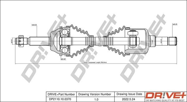 Dr!ve+ 800mm Length: 800mm, External Toothing wheel side: 28 Driveshaft DP2110.10.0370 buy