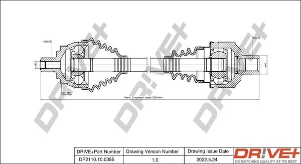 Dr!ve+ 583mm Length: 583mm, External Toothing wheel side: 38 Driveshaft DP2110.10.0385 buy