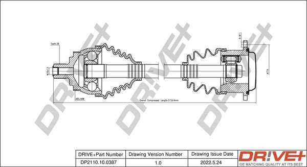 Dr!ve+ 517mm Length: 517mm, External Toothing wheel side: 38 Driveshaft DP2110.10.0387 buy