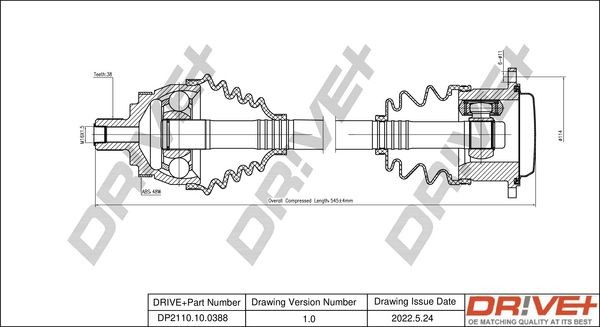 Dr!ve+ 568mm Length: 568mm, External Toothing wheel side: 38 Driveshaft DP2110.10.0388 buy