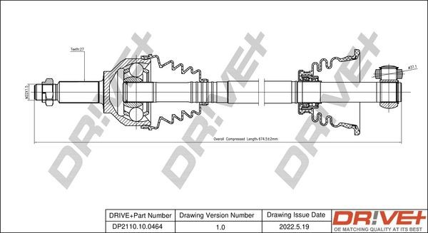 Dr!ve+ 672mm Length: 672mm, External Toothing wheel side: 27 Driveshaft DP2110.10.0464 buy