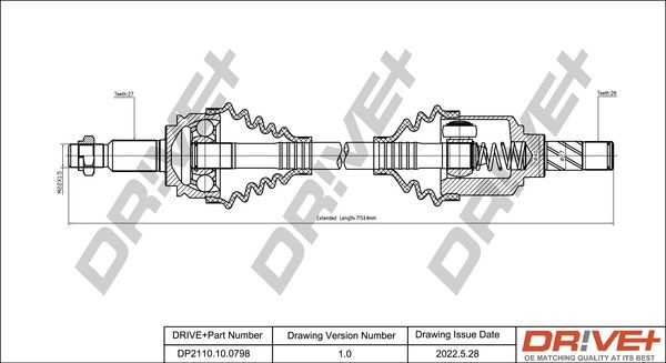 Dr!ve+ Driveshaft rear and front RENAULT KANGOO / GRAND KANGOO (KW0/1_) new DP2110.10.0798