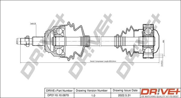 Dr!ve+ DP2110100870 CV axle Golf 1j5 1.9 TDI 150 hp Diesel 2002 price