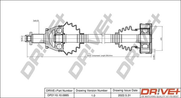 Original Dr!ve+ CV axle DP2110.10.0885 for VW POLO