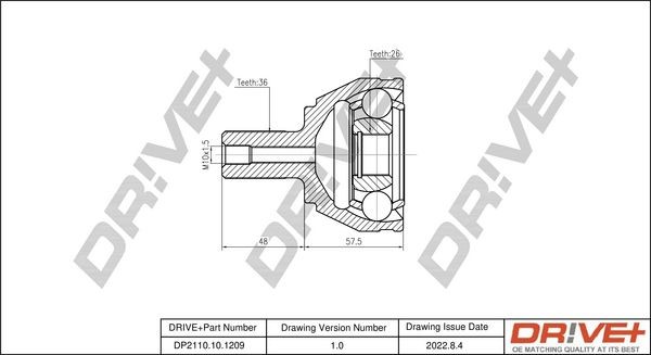 Dr!ve+ TPE (thermoplastic elastomer) External Toothing wheel side: 36, Internal Toothing wheel side: 26 CV joint DP2110.10.1209 buy