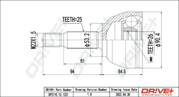 Dr!ve+ TPE (thermoplastic elastomer) External Toothing wheel side: 25, Internal Toothing wheel side: 26 CV joint DP2110.10.1221 buy
