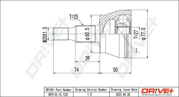 Dr!ve+ TPE (thermoplastic elastomer) External Toothing wheel side: 25, Internal Toothing wheel side: 27 CV joint DP2110.10.1321 buy