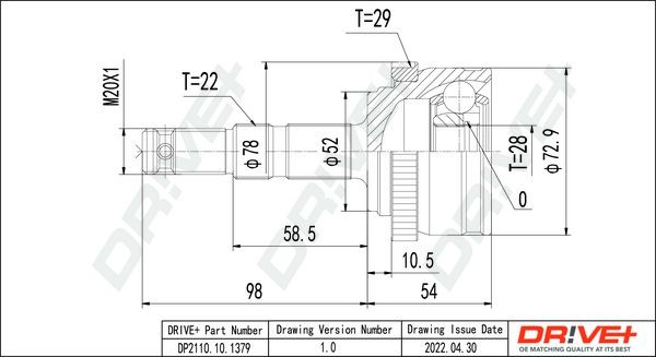 Dr!ve+ External Toothing wheel side: 22, Internal Toothing wheel side: 28 CV joint DP2110.10.1379 buy