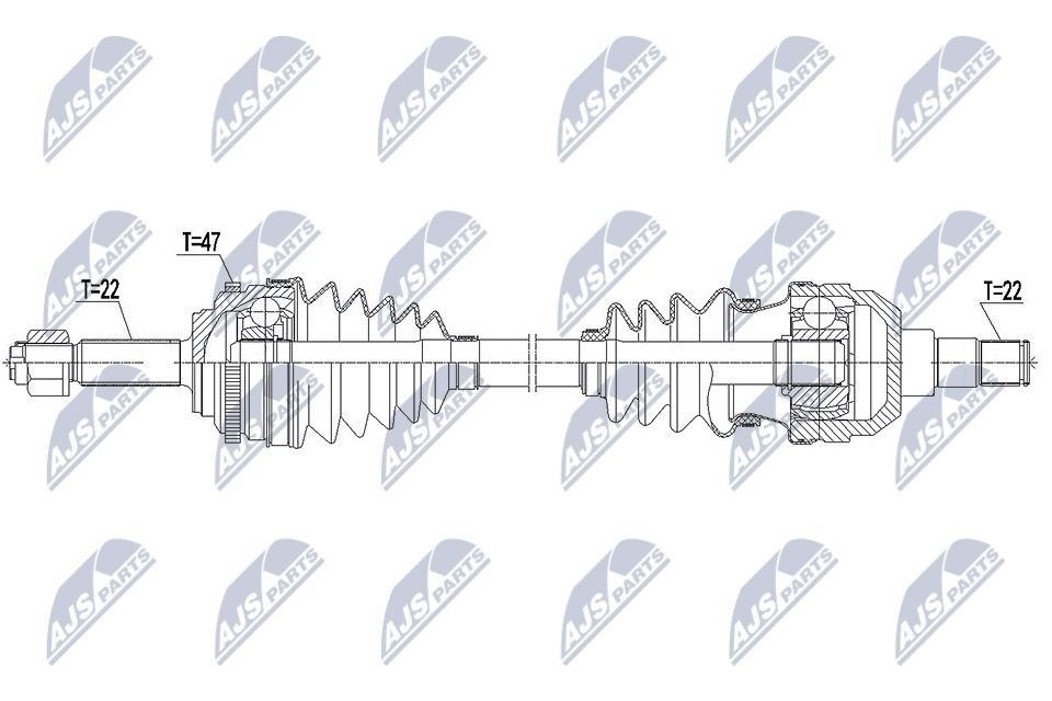 NTY Front Axle Right, 876mm, Manual Transmission Length: 876mm, External Toothing wheel side: 22, Number of Teeth, ABS ring: 47 Driveshaft NPW-DW-045 buy