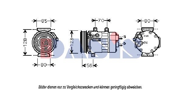 851814N AKS DASIS Air con compressor PEUGEOT SD7V16C, 12V, R 134a