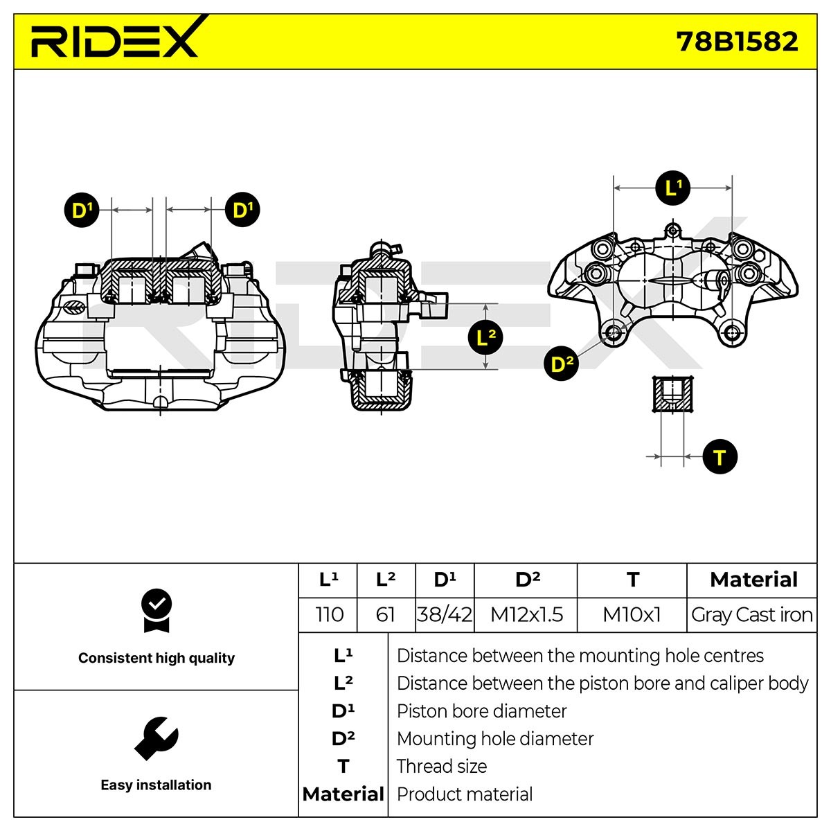 OEM-quality RIDEX 78B1582 Brake caliper