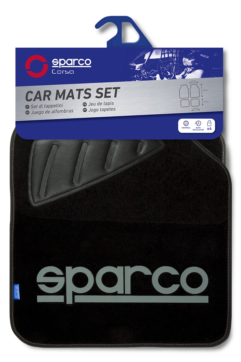 SPC1902 Floor mats SPC1902 SPARCO Polyester, PVC, Latex, Front and Rear, grey, black