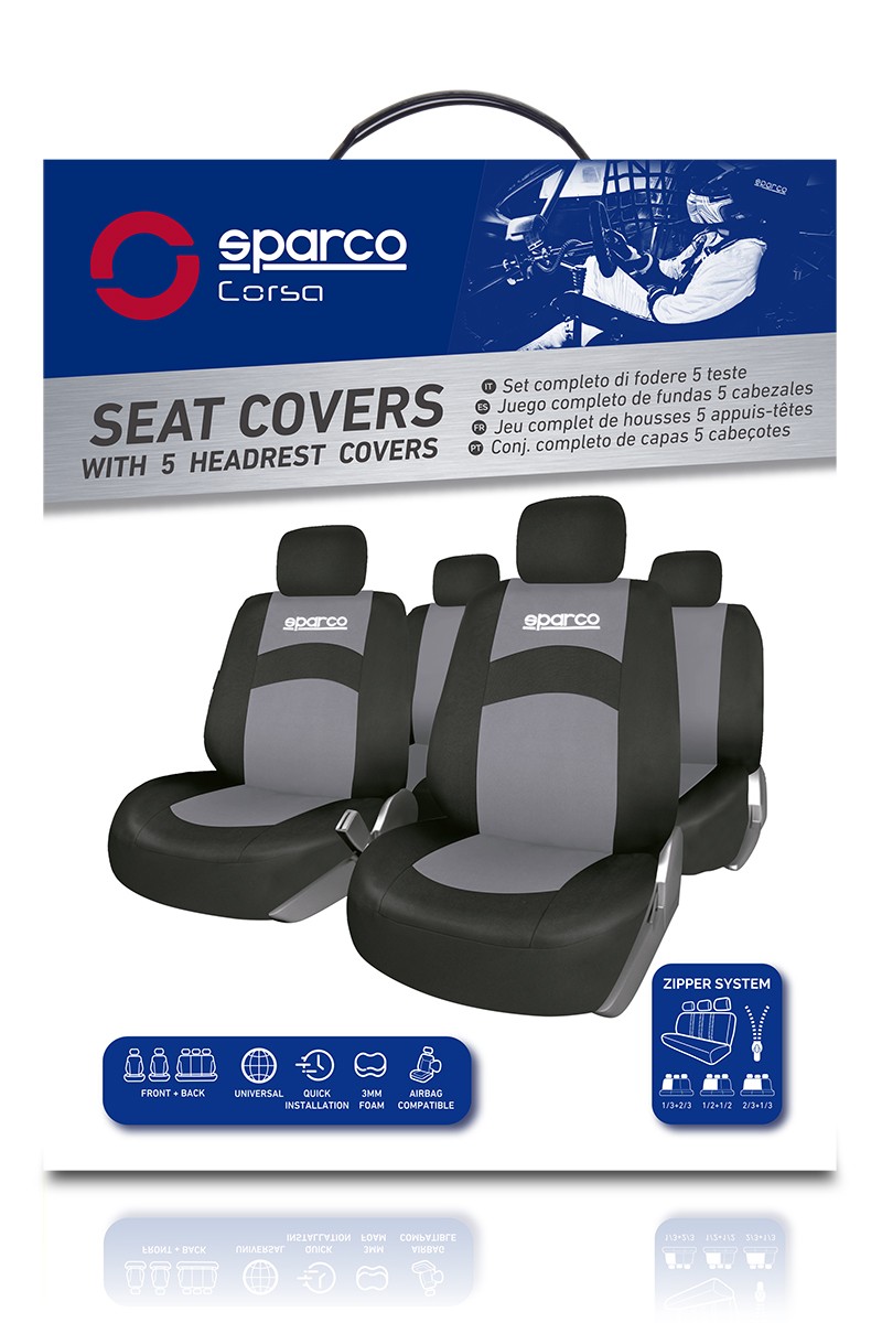 SPCS402GR SPARCO 402 Coprisedile nero/grigio, Poliestere, anteriore e  posteriore ▷ AUTODOC prezzo e recensioni