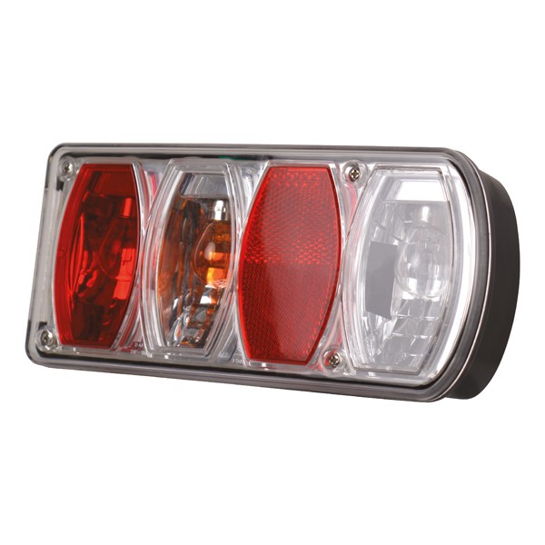 Rear light CARPOINT Right Rear, P21W, 12, 10-30V, red/yellow, Crystal clear, with bulbs - 0413977
